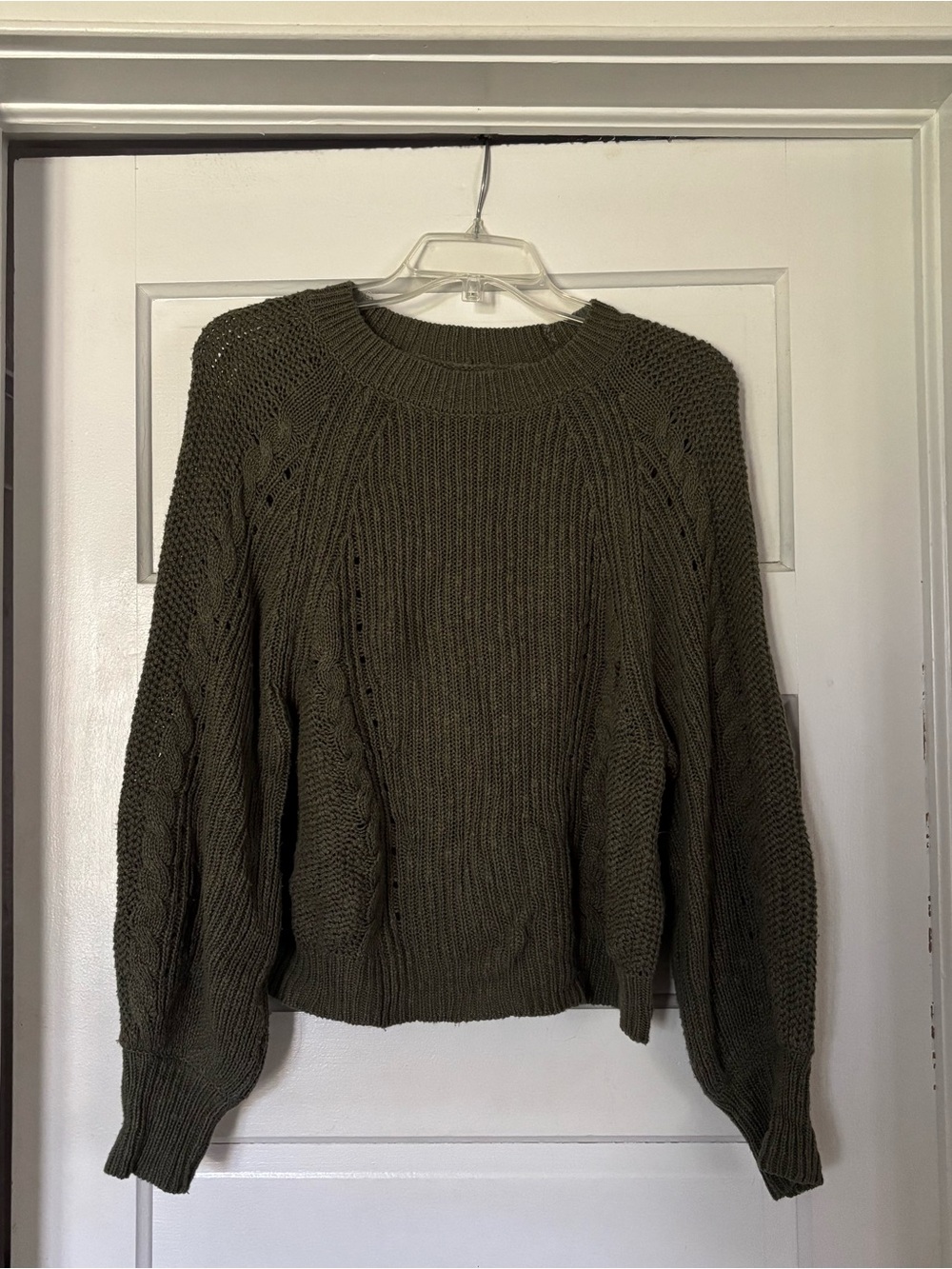 American Eagle Outfitters Olive Cable Knit Crewneck Sweater
